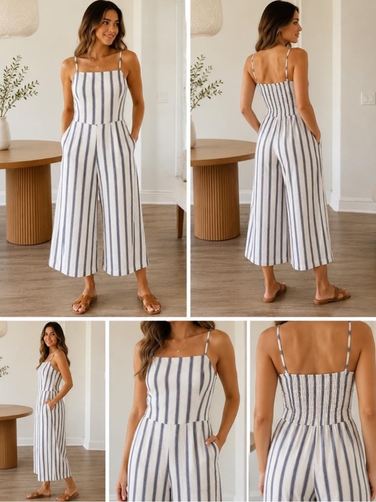 Old Navy Pants - Old Navy White and Navy Striped Wide-Leg Jumpsuit
